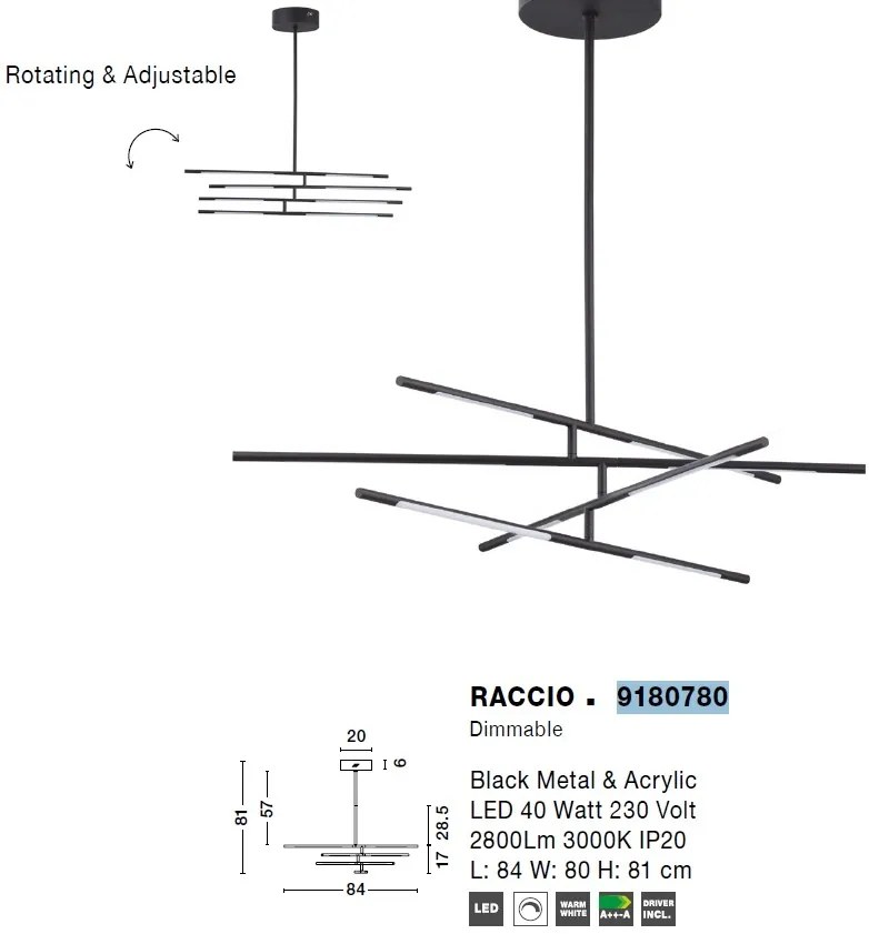 Lustra LED design modern cu brate reglabile RACCIO negru
