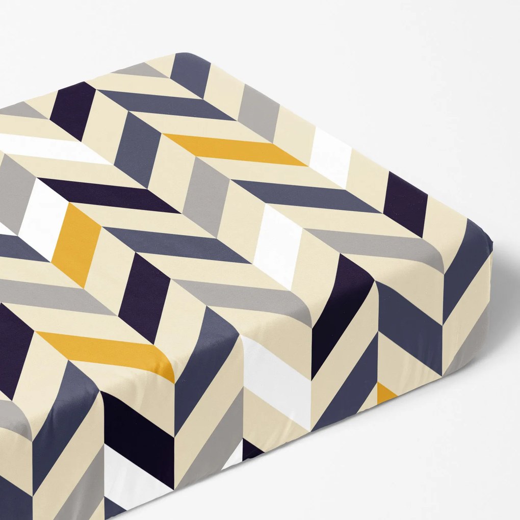 Goldea cearceaf de pat bumbac 100% cu elastic - dungi zig-zag în culoare muștar și gri 160 x 200 cm