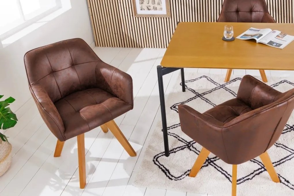 Set de 2 scaune pivotante Loft, Lemn, Microfibra, Maro antic A-42389 VC