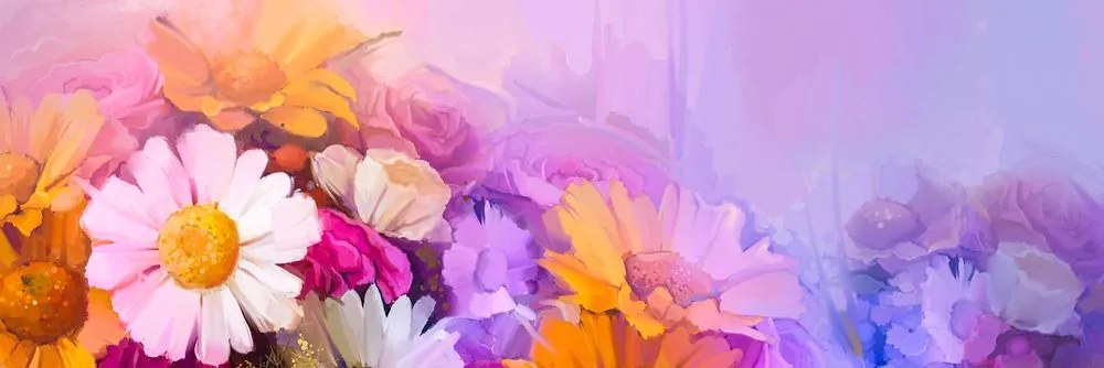 Tablou pictură în ulei a florilor multicolorate