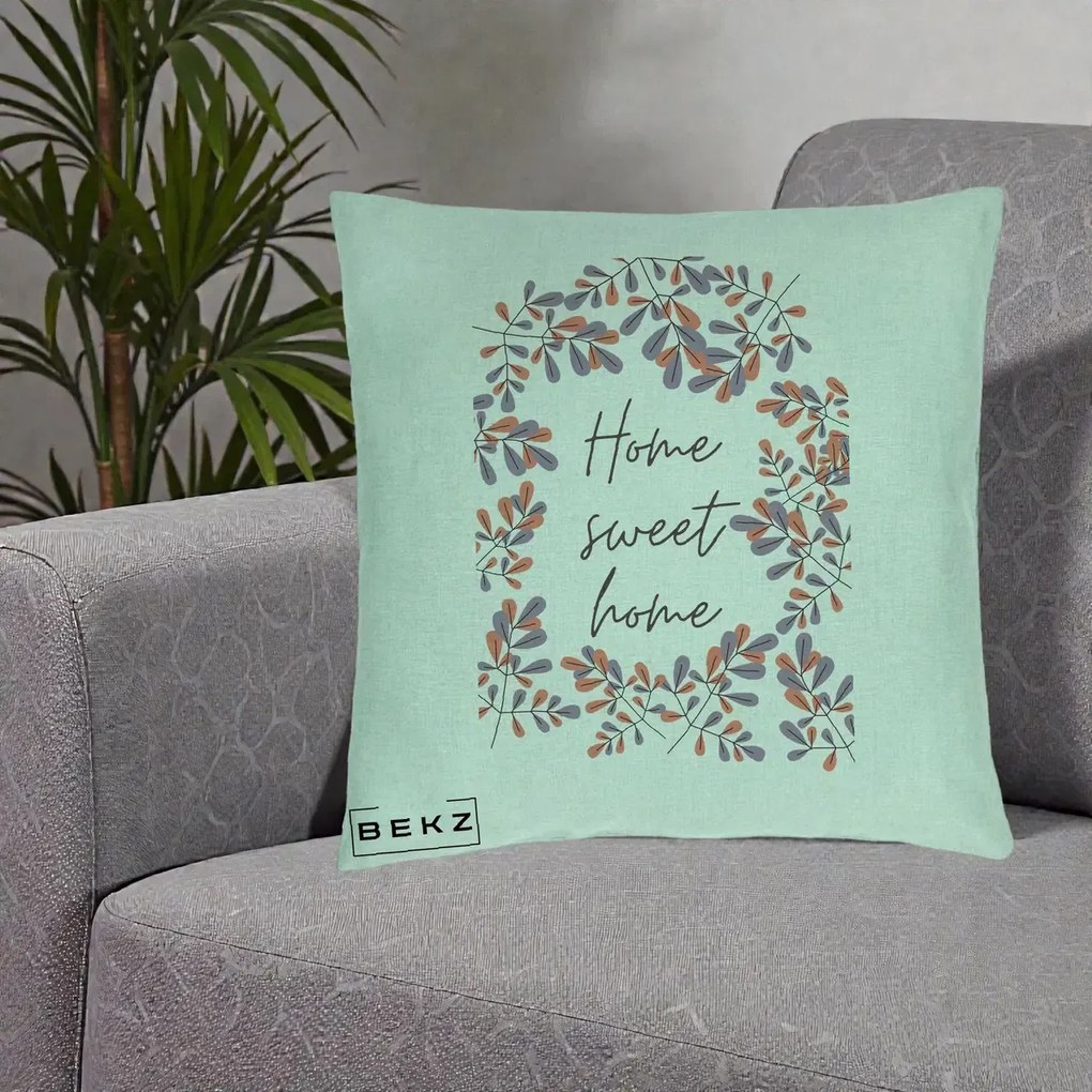 Perna decorativa Home Sweet Home Frunze Colorate, 40x40 cm cu Umplutura, Verde Menta, BEKZ