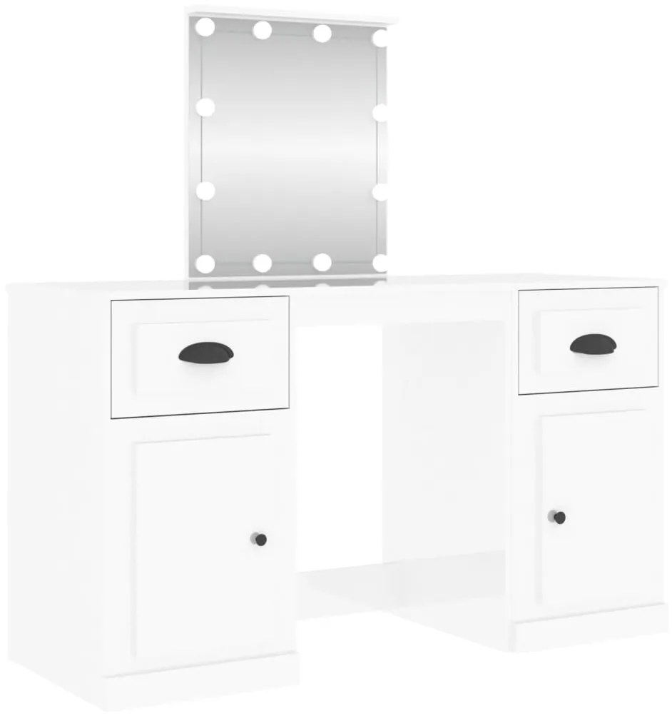 3185345 vidaXL Masă de toaletă cu LED, alb extralucios, 130x50x132,5 cm