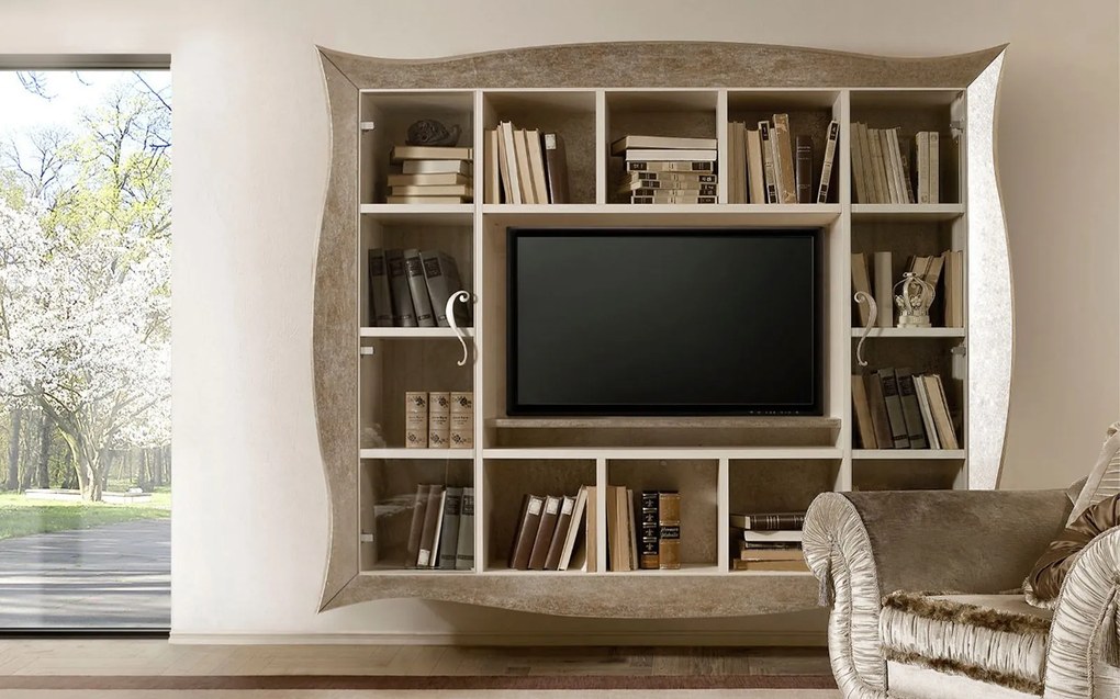 Bibliotecă TV lemn masiv Liberty, 243 × 56 × 220 cm