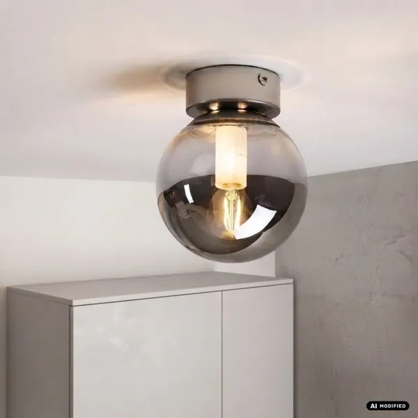 Plafonieră ELIAS 1xE14/5W/230V Ø 13 cm crom mat/gri fumuriu