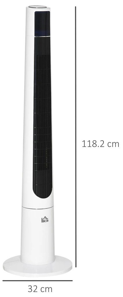 HOMCOM Ventilator Turn cu 3 Moduri și 3 Viteze cu Cronometru 12h, Ventilator de Podea ABS cu Telecomandă, Ø32x118.2 cm, Alb | Aosom Romania