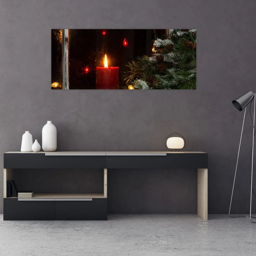 Tablou - Lumânare strălucitoare de Crăciun (120x50 cm)