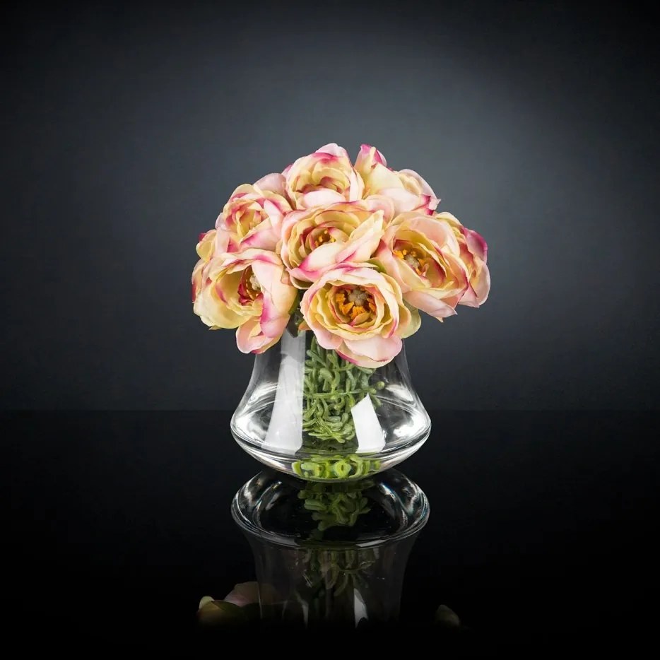 Aranjament floral mic decor festiv design LUX RANUNCULUS BOUQUET PINK