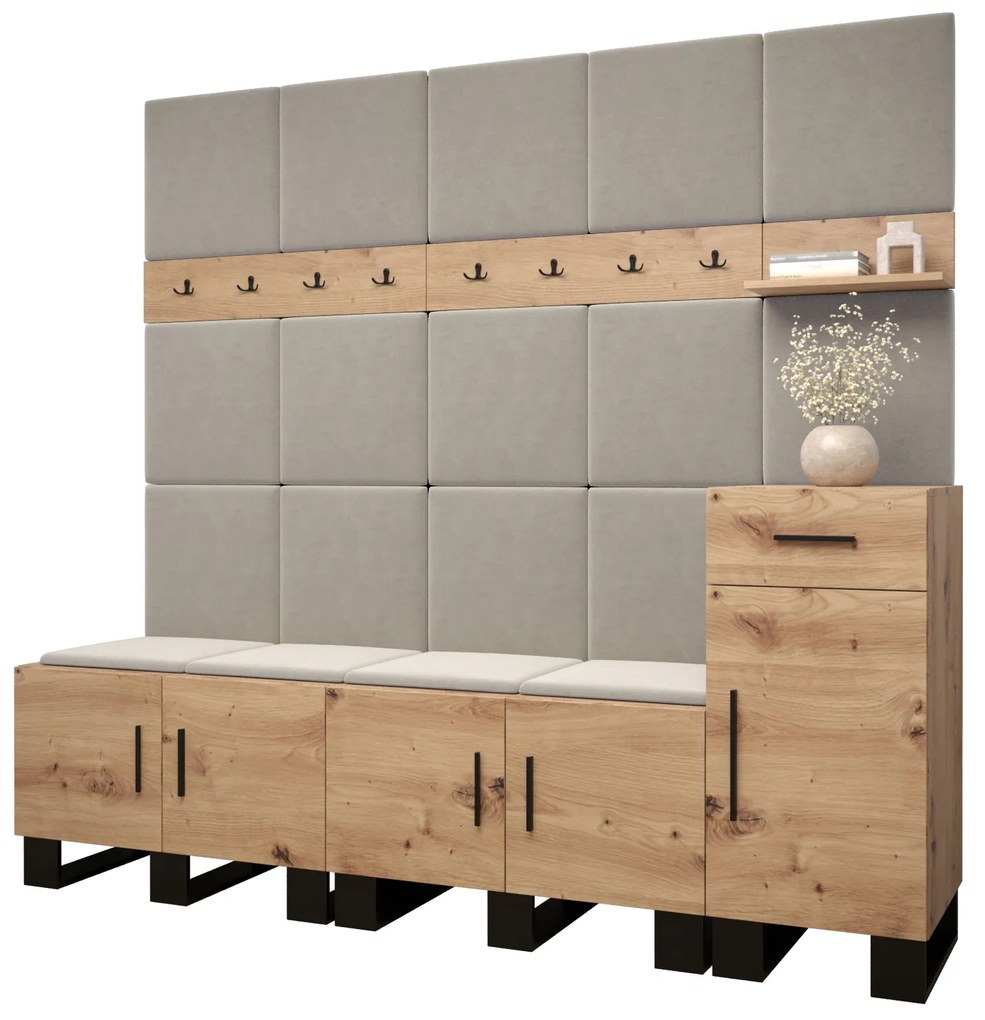 Set mobilier pentru hol Amanda 8 (Stejar artisan + bej). 1085920