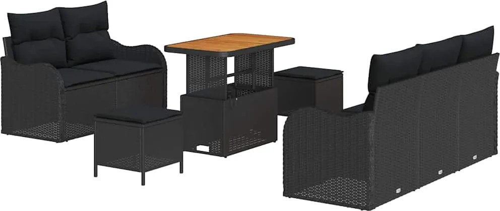 vidaXL Set de canapele pentru grădină cu pernă cu pernă 8 pcs Negru