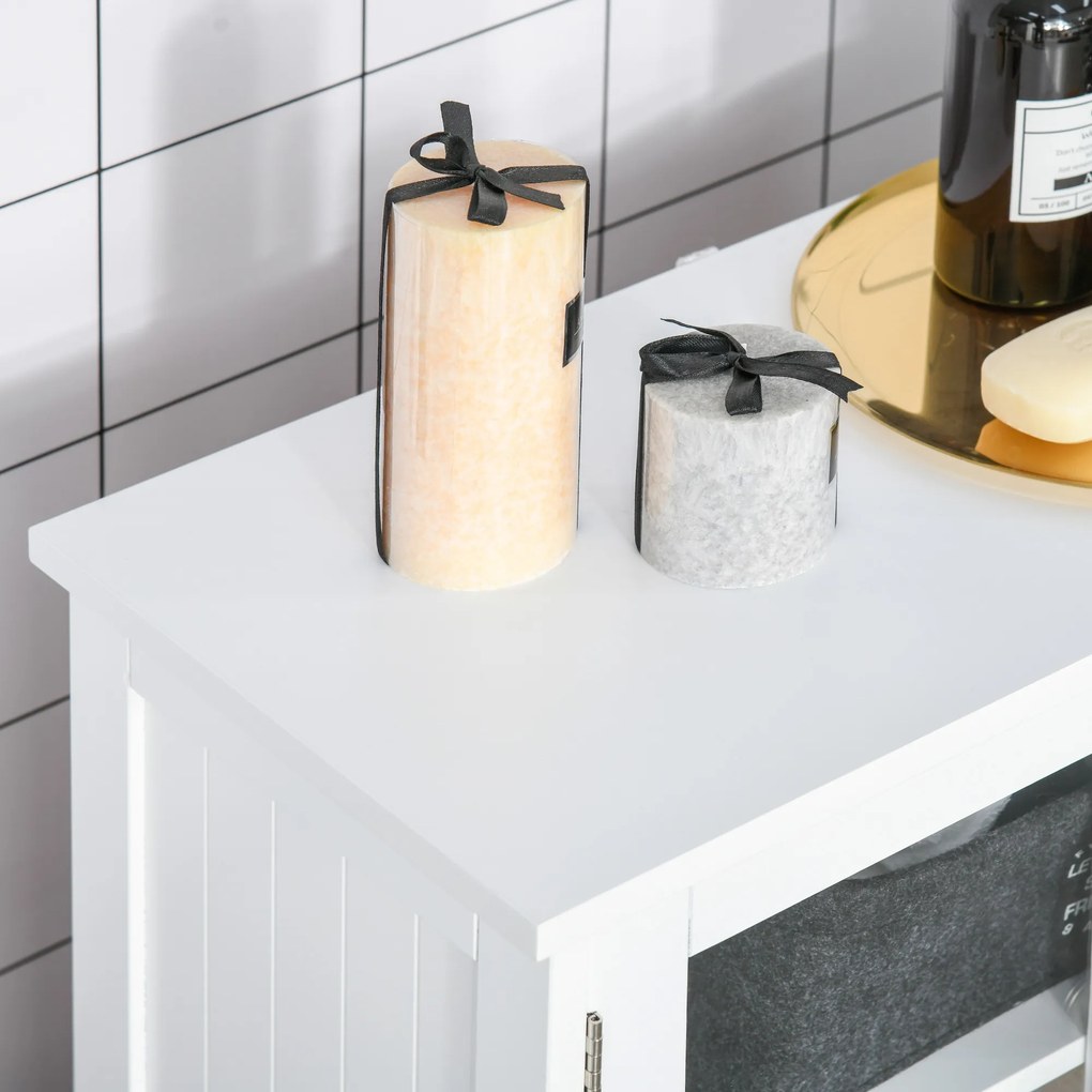 kleankin Mobile Bagno con 2 Armadietti e Ante in Vetro, Mobiletto Bagno Salvaspazio con Ripiano Regolabile, Armadietto da Terra per Sala da Pranzo, Salotto, Soggiorno, Cucina, 60x30x108.5 cm, Bianco | Aosom Romania