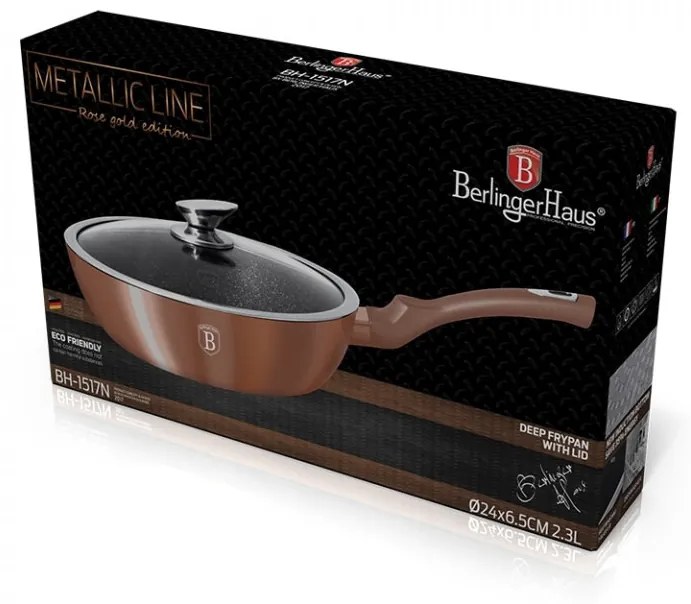 Tigaie cu capac adanca 24 cm Rose Gold (Cupru) Metallic Line Berlinger Haus BH 1517N