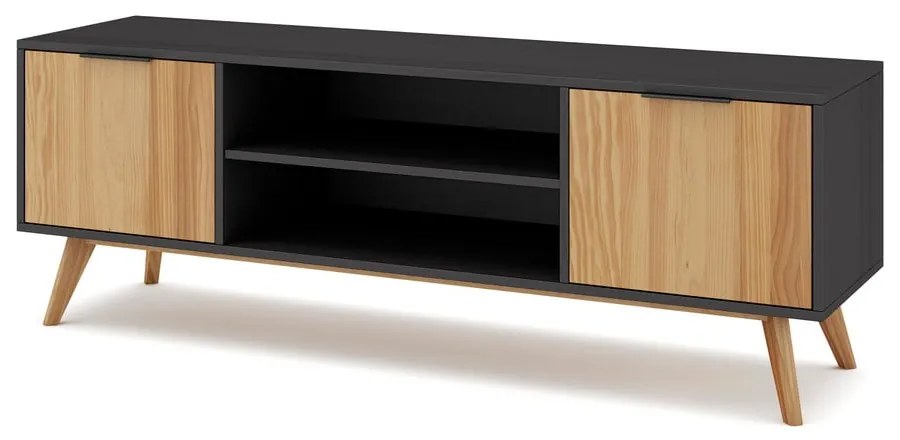 Comodă TV negru/natural din lemn de pin 140x53 cm Lavis – Marckeric