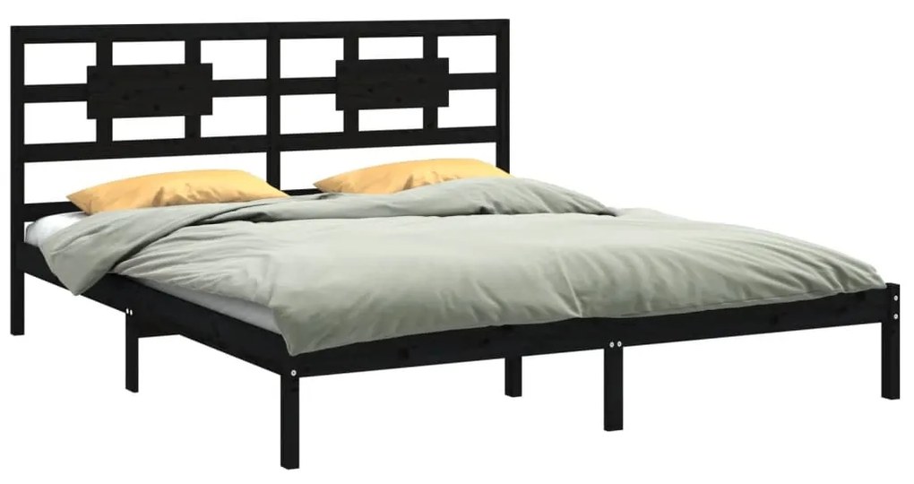 Cadru de pat Super King 6FT, negru, 180x200 cm, lemn masiv Negru, 180 x 200 cm