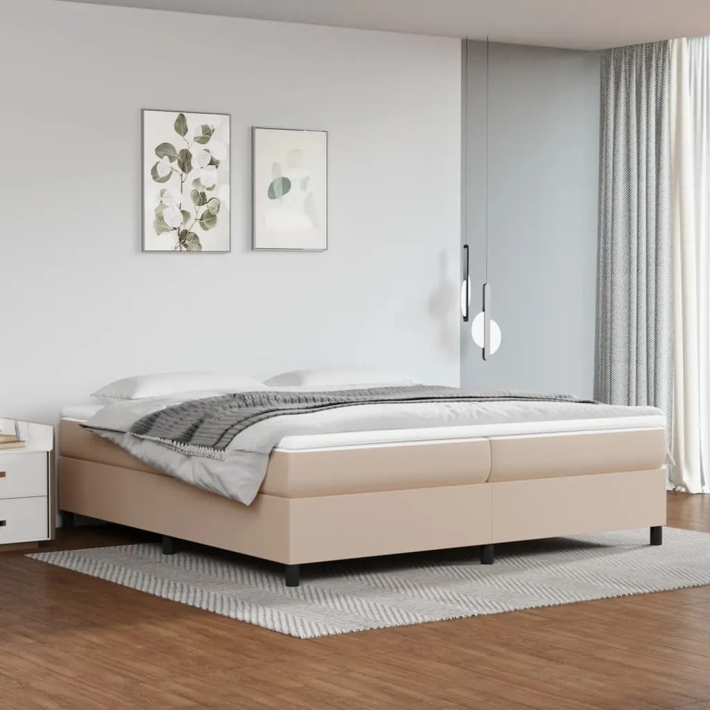 vidaXL Pat continental cu saltea, cappuccino, 200x200 cm, piele eco