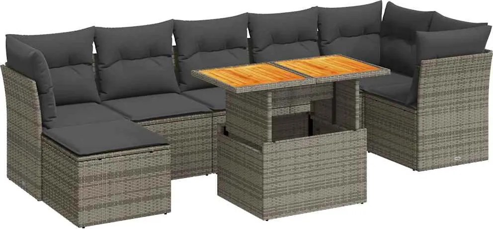 vidaXL Set canapele de grădină cu perne, 8 piese, gri, poliratan