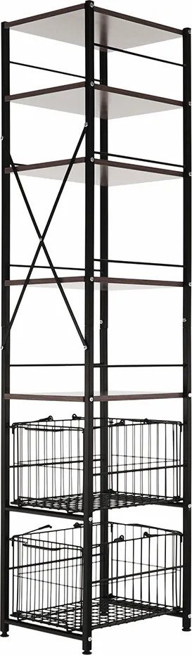 Etajeră cu 5 rânduri cu 2 coşuri, negru/natural, RATTO