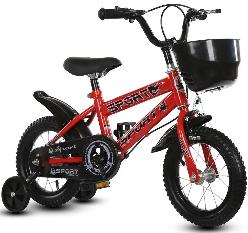 Bicicleta pentru copii cu roti ajutatoare si frane, 14 inch, Rosu