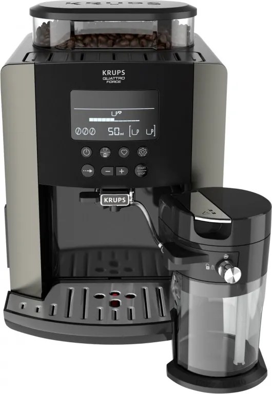 Espressor automat Krups Arabica Latte EA819E10, 1450W, 15 bar, 1.7 l, LCD, 5 programe, 3 functii, 3 setari de temperatura si aroma, Milk Comfort / One Touch Cappuccino, Negru