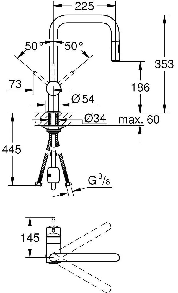 Grohe Minta Baterie chiuveta bucatarie monocomanda cu dus extractibil cu 2 jeturi, pipa U, crom