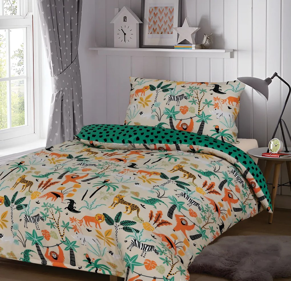 Lenjerie de pat din microfibra pentru copii JUNGLE FRIENDS colorat Dimensiune lenjerie de pat: 70 x 90 cm | 140 x 200 cm
