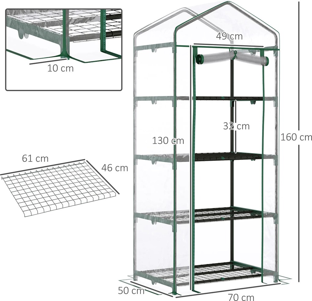 Outsunny Sera pentru Balcon Compacta cu 4 Rafturi pentru Plante, Sera pentru Gradina cu Acoperis din PVC Transparent, 70x50x160cm | Aosom Romania