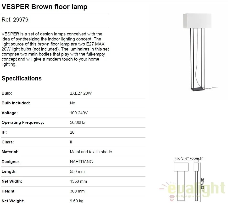 Lampadar / Lampa de podea design modern VESPER alb 29979