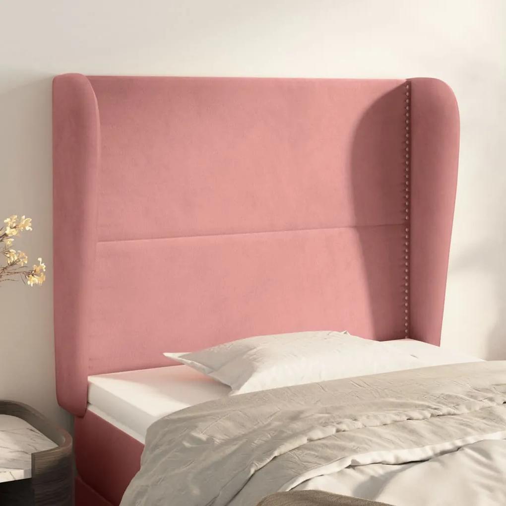 3117863 vidaXL Tăblie de pat cu aripioare, roz, 103x23x118/128 cm, catifea