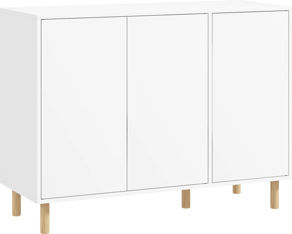 HOMCOM Bufet Modern cu 2 Dulapuri și 3 Rafturi, Mobilier Multifuncțional din Lemn, 107x40x80 cm, Alb | Aosom Romania
