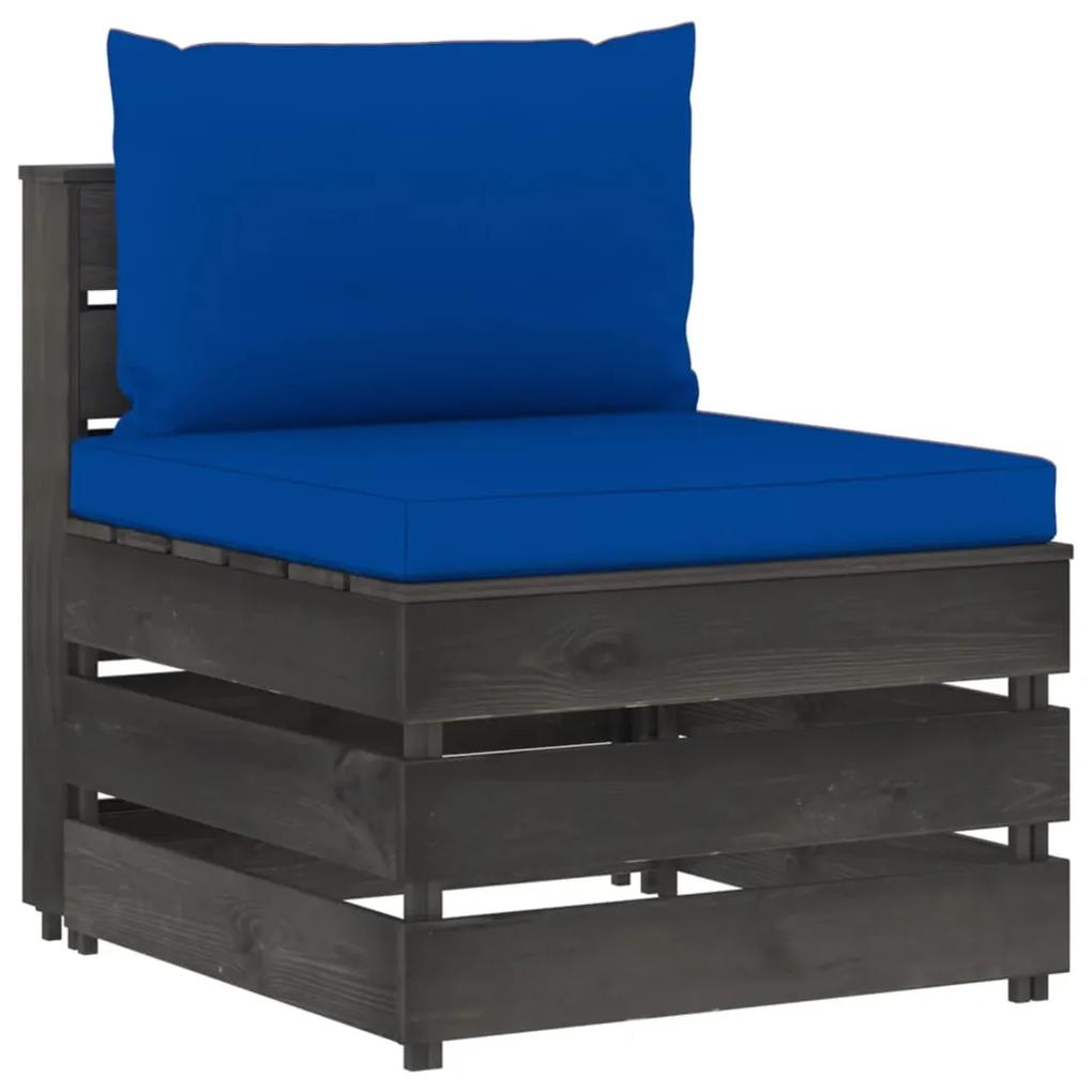 Canapea de mijloc modulara cu perne, gri, lemn tratat 1, albastru si gri, canapea de mijloc