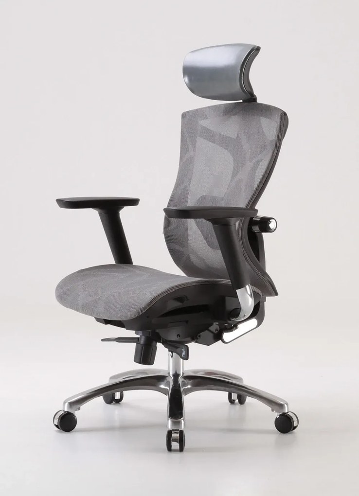 RESIGILAT- Scaun ergonomic SIHOO V1, suport lombar reglabil 4D, sezut cu translatie, mecanism multifunctional inclinare/blocare, cotiere 4D, pivotant, Mesh, Gri/Negru