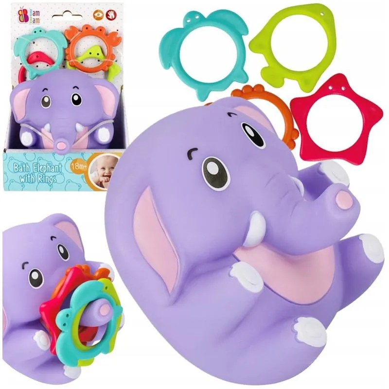 Elefant jucărie de baie pentru bebeluși cu inele