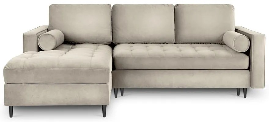 Colțar extensibil din catifea cu șezlong stânga Milo Casa Santo, bej