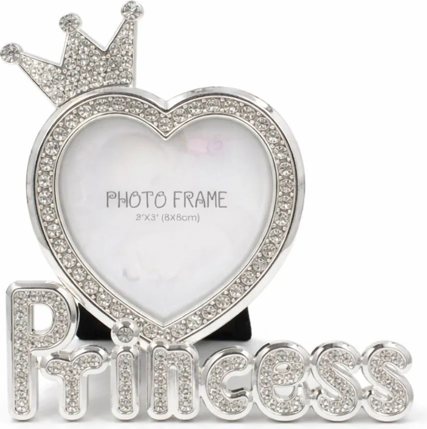 Ramă Foto Princess AZAY cu Coroană și Cristale, 8x8 cm, Ramă Foto Bebeluși, Cadou Botez / Nou-Născut, Cutie Cadou Inclusă