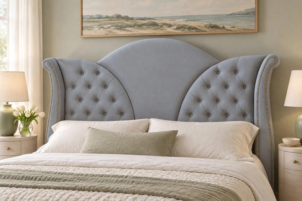 Pat tapițat Chesterfield din catifea Velora 160×200 cm, gri deschis, cu ladă de depozitare