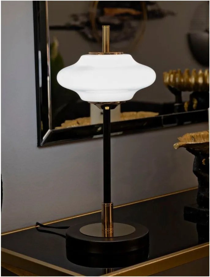 Veioză albă-neagră cu abajur din sticlă (înălțime 46 cm) Vintage – Mauro Ferretti