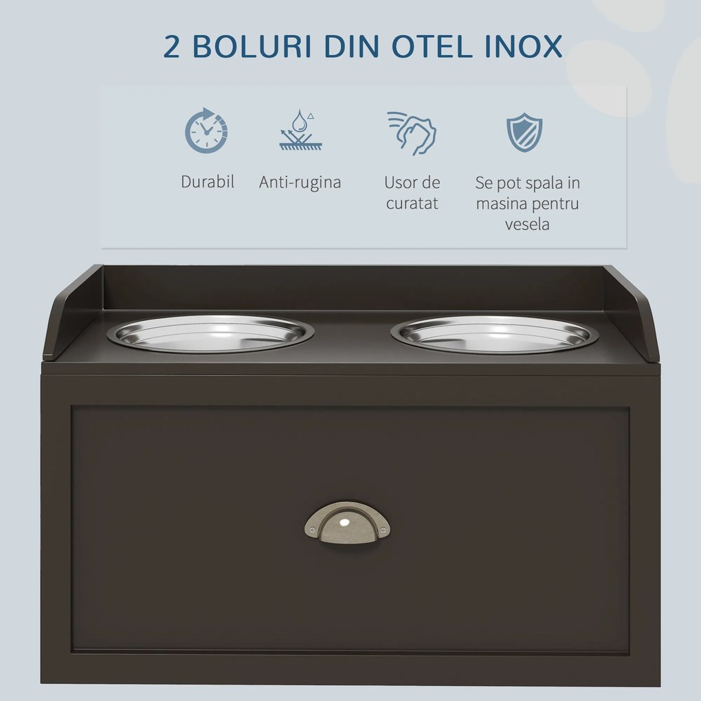 PawHut Statie Hranire Caini Mari – Suport inaltat cu 2 Boluri | Aosom Romania