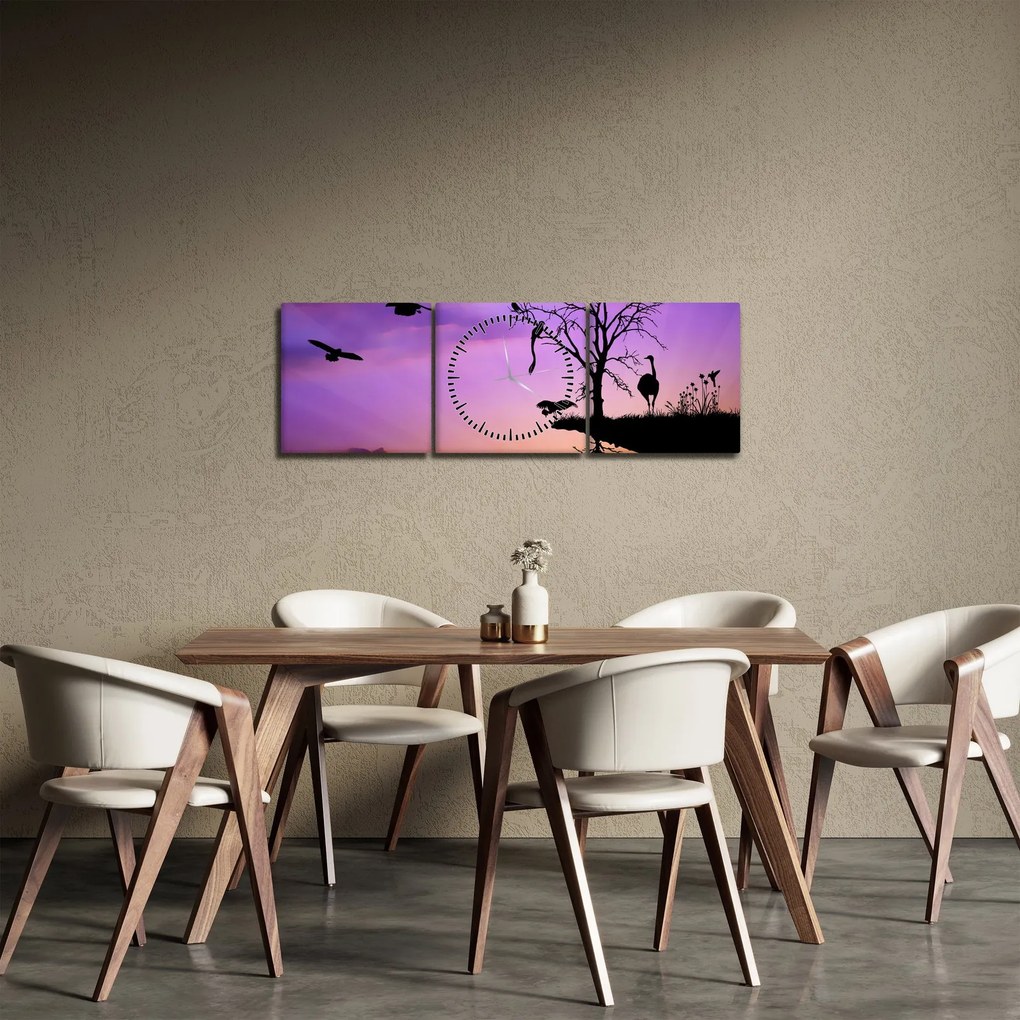 Tablou - Siluetele animalelor (cu ceas) (90x30 cm)