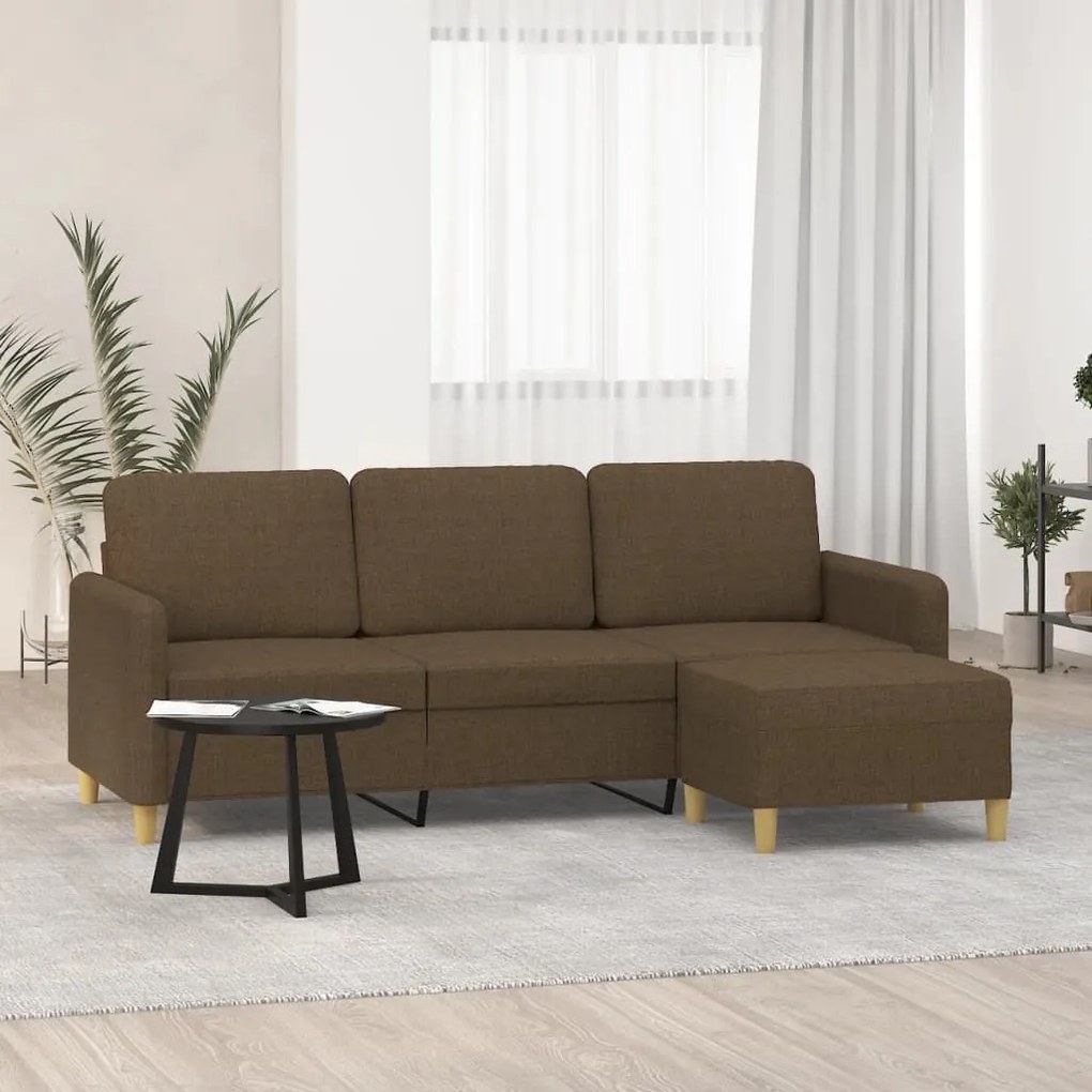3153598 vidaXL Canapea cu 3 locuri cu taburet, maro, 180 cm, material textil