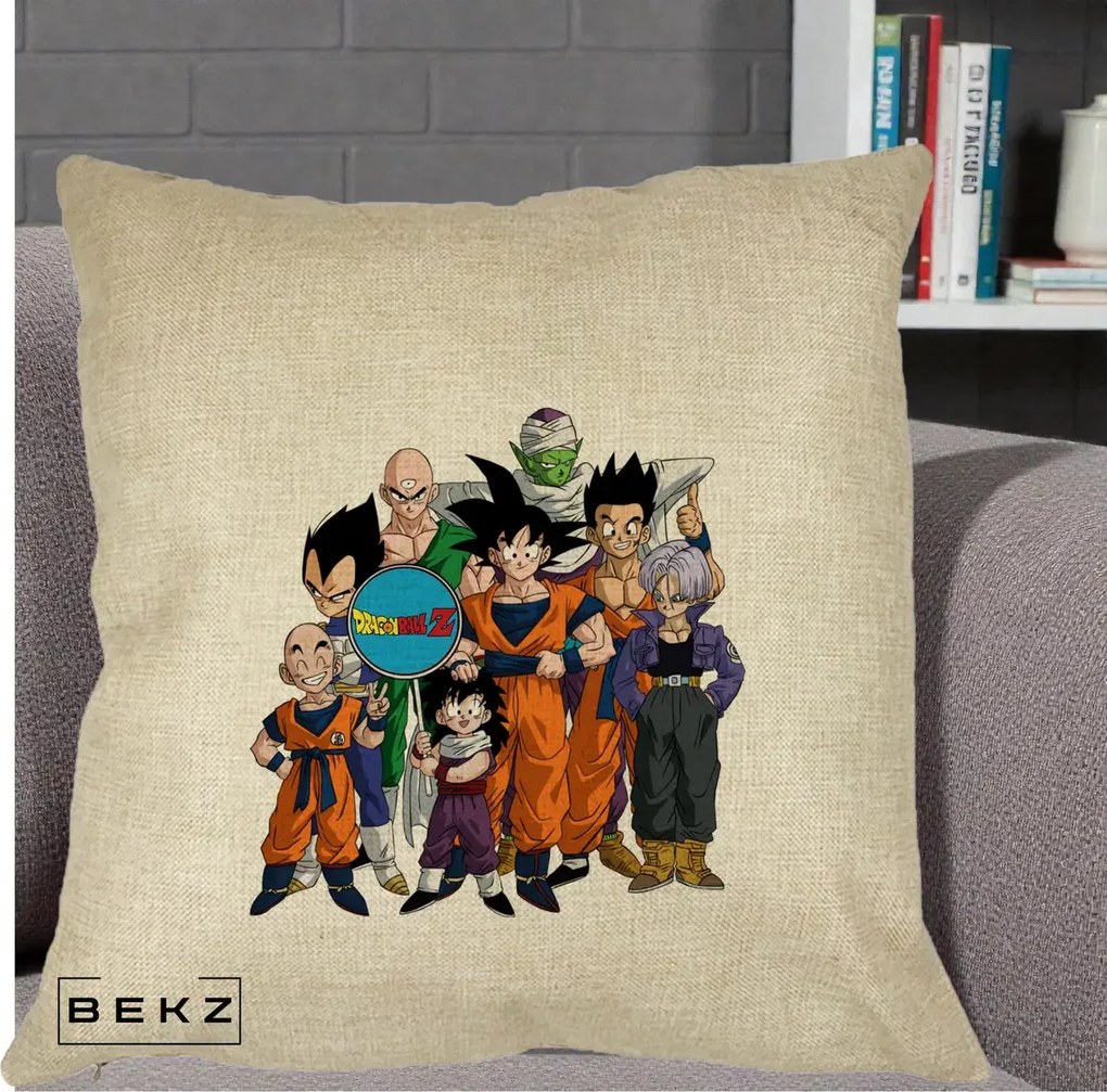 Perna Personalizata Dragon Ball Z Grup Complet, 40x40 cm, Crem, Husa Detasabila, Perna Inclusa, BEKZ®