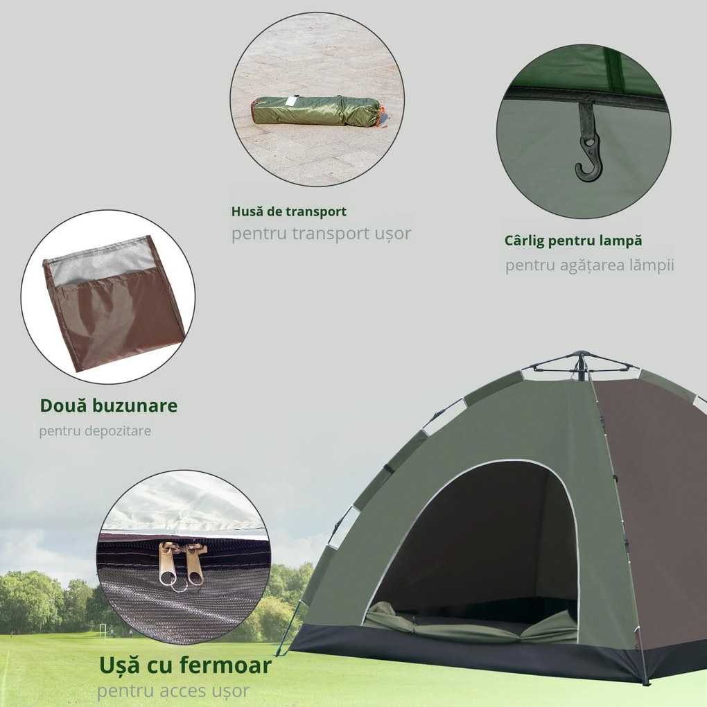 Outsunny Cort Pop-Up Camping 4 Persoane Geantă Transport 210x210x135cm | Aosom Romania
