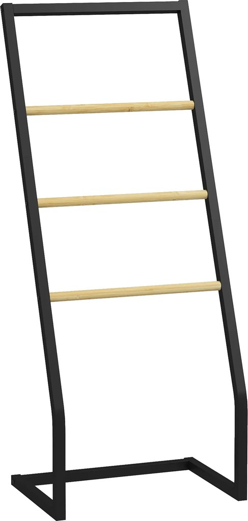 HOMCOM Raft Baie cu 4 Niveluri din Bambus, Suport Prosoape de Dodea Autoportant, 40,5x28x98 cm, Negru | Aosom Romania