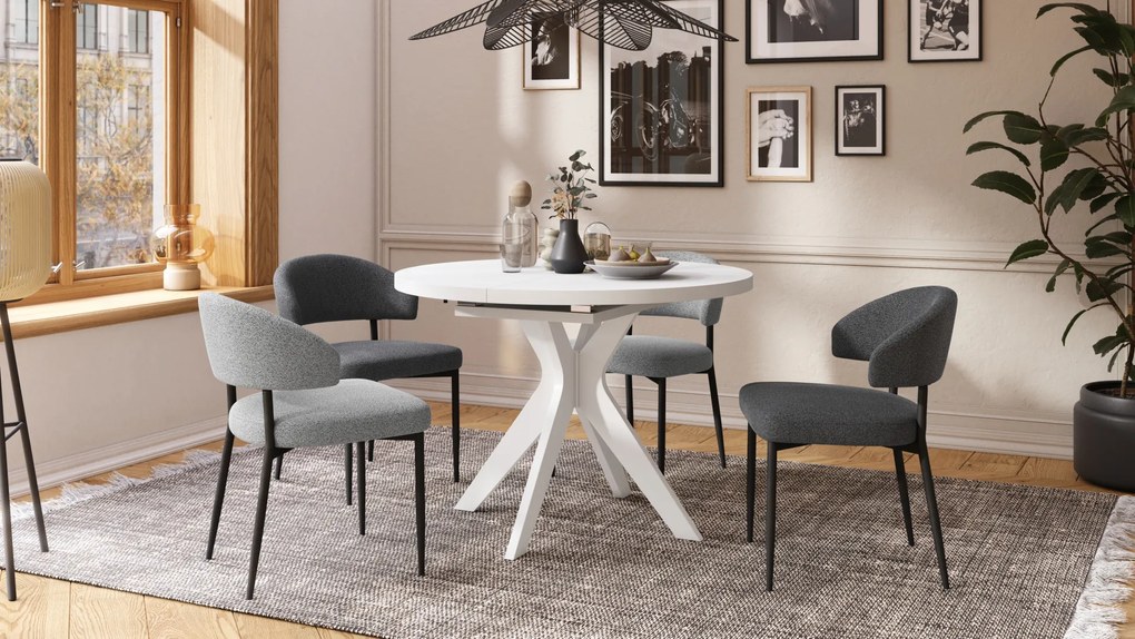 Mazzoni RENZO Alb - MASĂ ROTUNDĂ Ø110 EXTENSIBILĂ PÂNĂ LA 180 cm | PENTRU BUCĂTĂRIE SUFRAGERIE LIVING RETRO