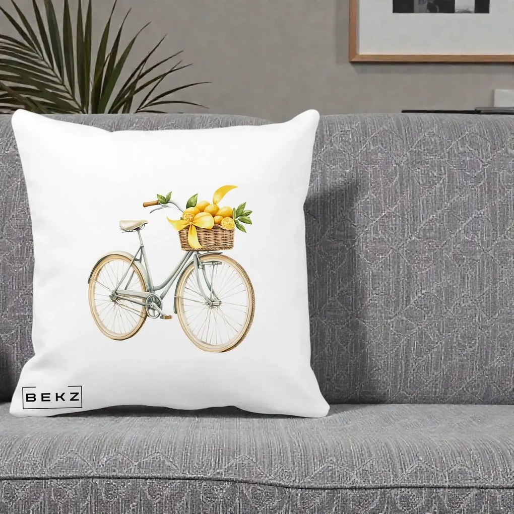 Perna Decorativa Bicicleta cu Cos de Lamai Mediteranean, 40x40 cm, Alba Mata, Husa Detasabila, Perna Inclusa, BEKZ®