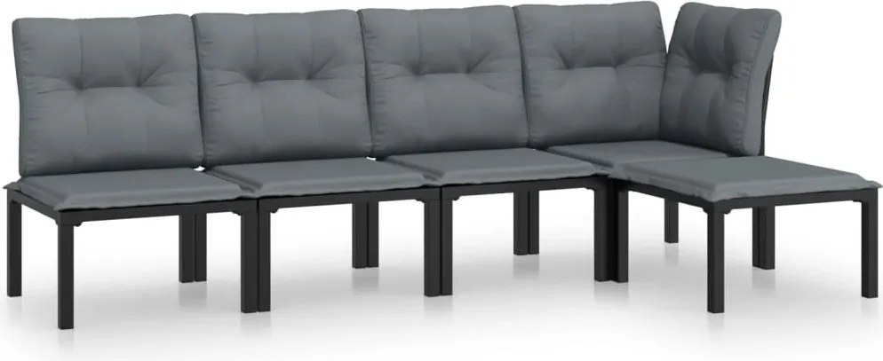 vidaXL Set mobilier de grădină, 5 piese, negru/gri, poliratan