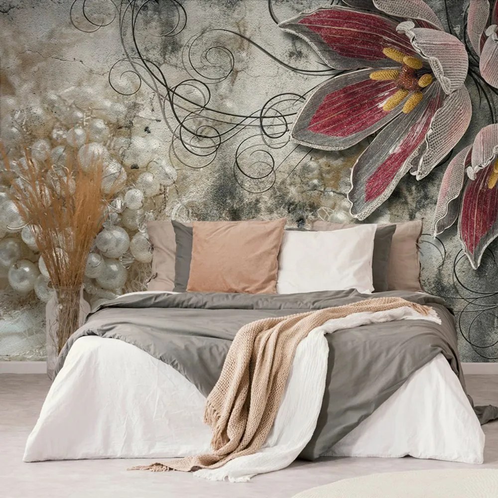 Tapet autoadeziv flori cu perle