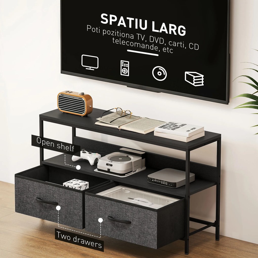 HOMCOM Mobilier pentru Televizor de 47" cu Sertare Pliabile din Material Textil și Raft, 98x29x56 cm, Lemn Natural | Aosom Romania