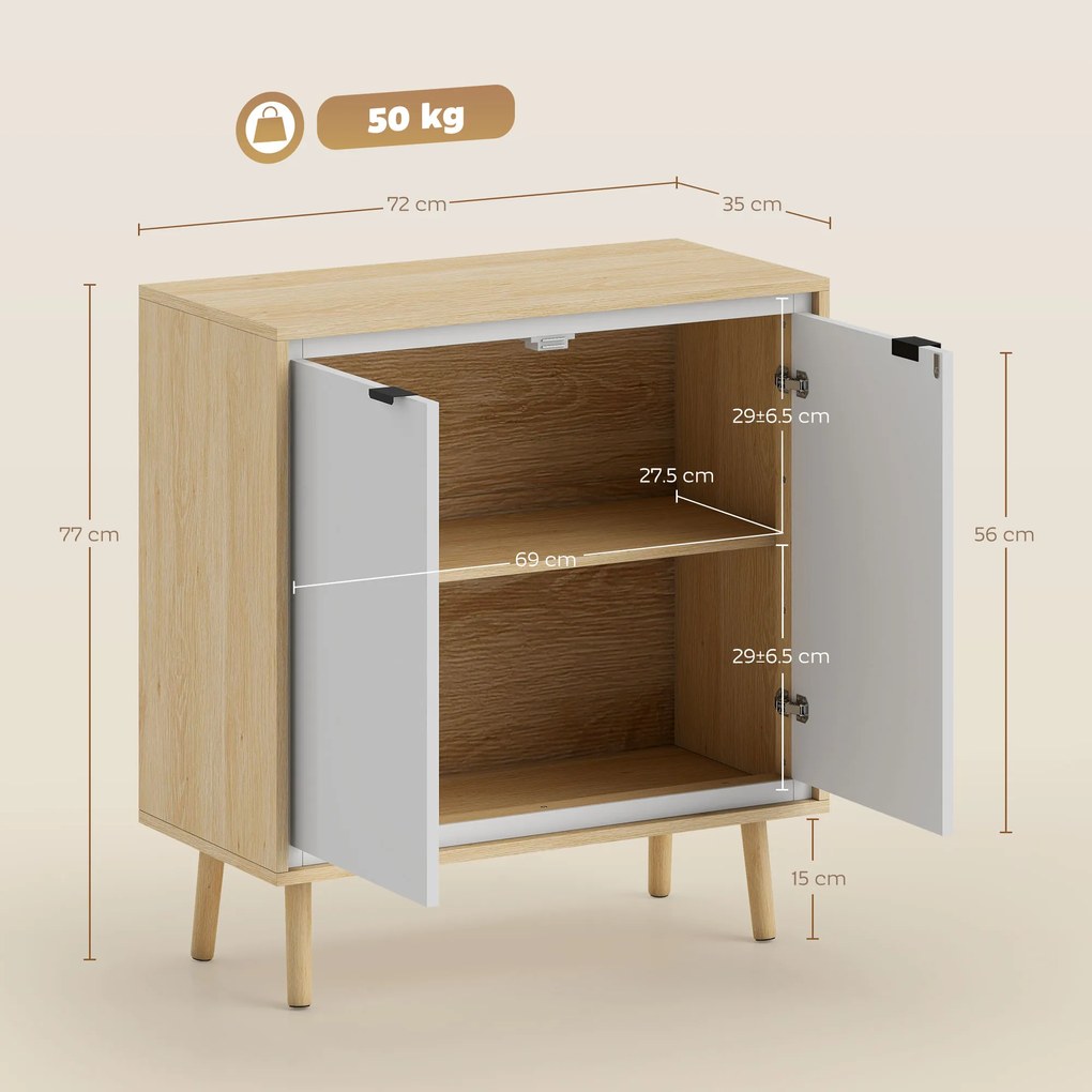 HOMCOM Dulap Modern cu 2 Uși și Raft Reglabil 72x35x77cm Alb și Stejar | Aosom Romania