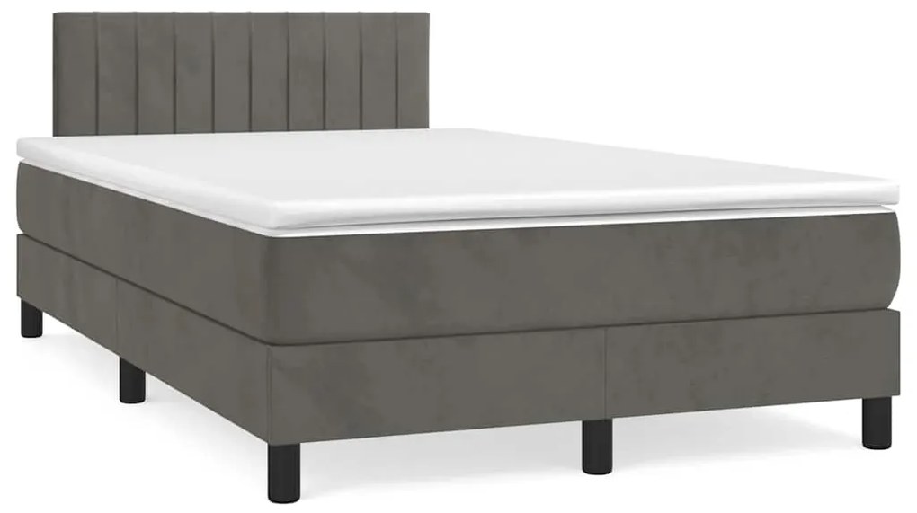 vidaXL Pat cu arcuri, saltea și LED, gri închis, 120x190 cm, catifea