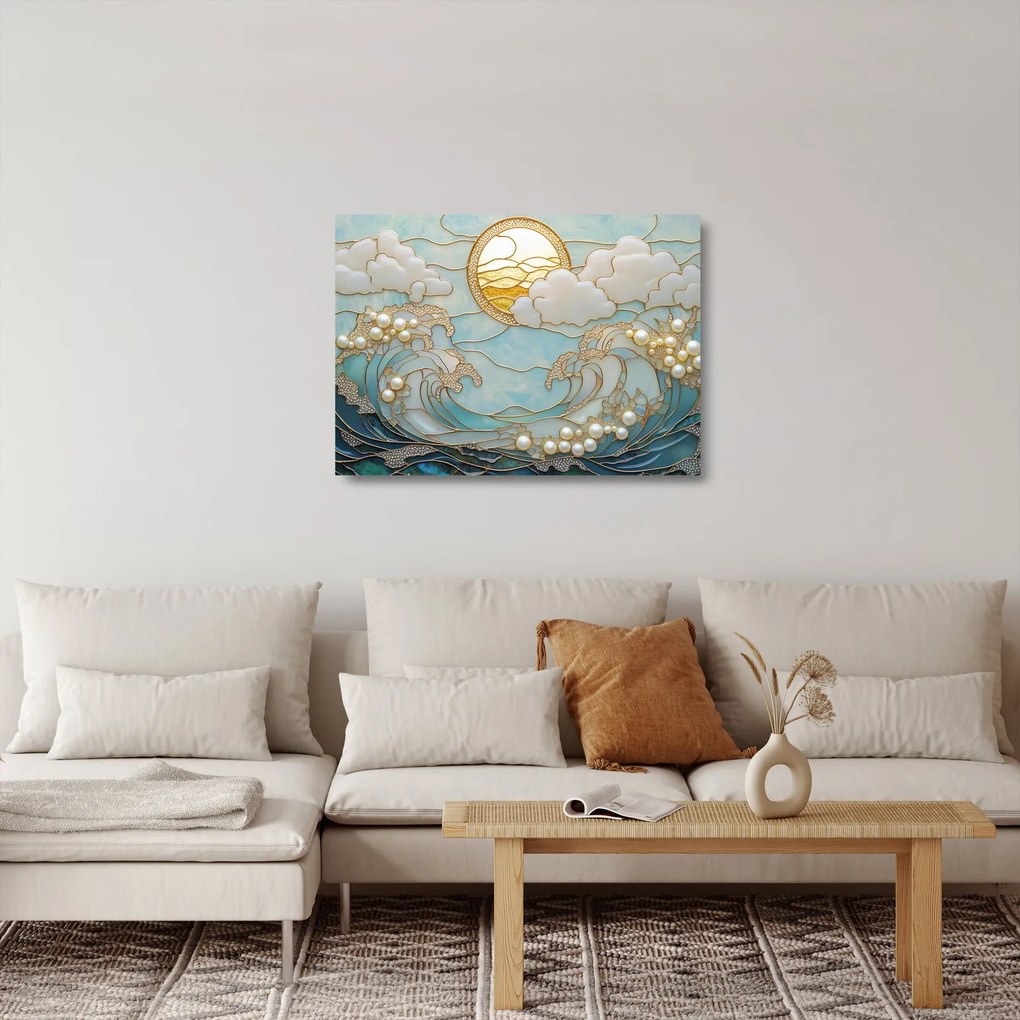 Tablou pe sticlă - Perle 3D în Ocean (70x50 cm)
