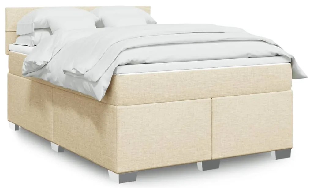 vidaXL Pat continental cu saltea, crem, 140x200 cm, material textil
